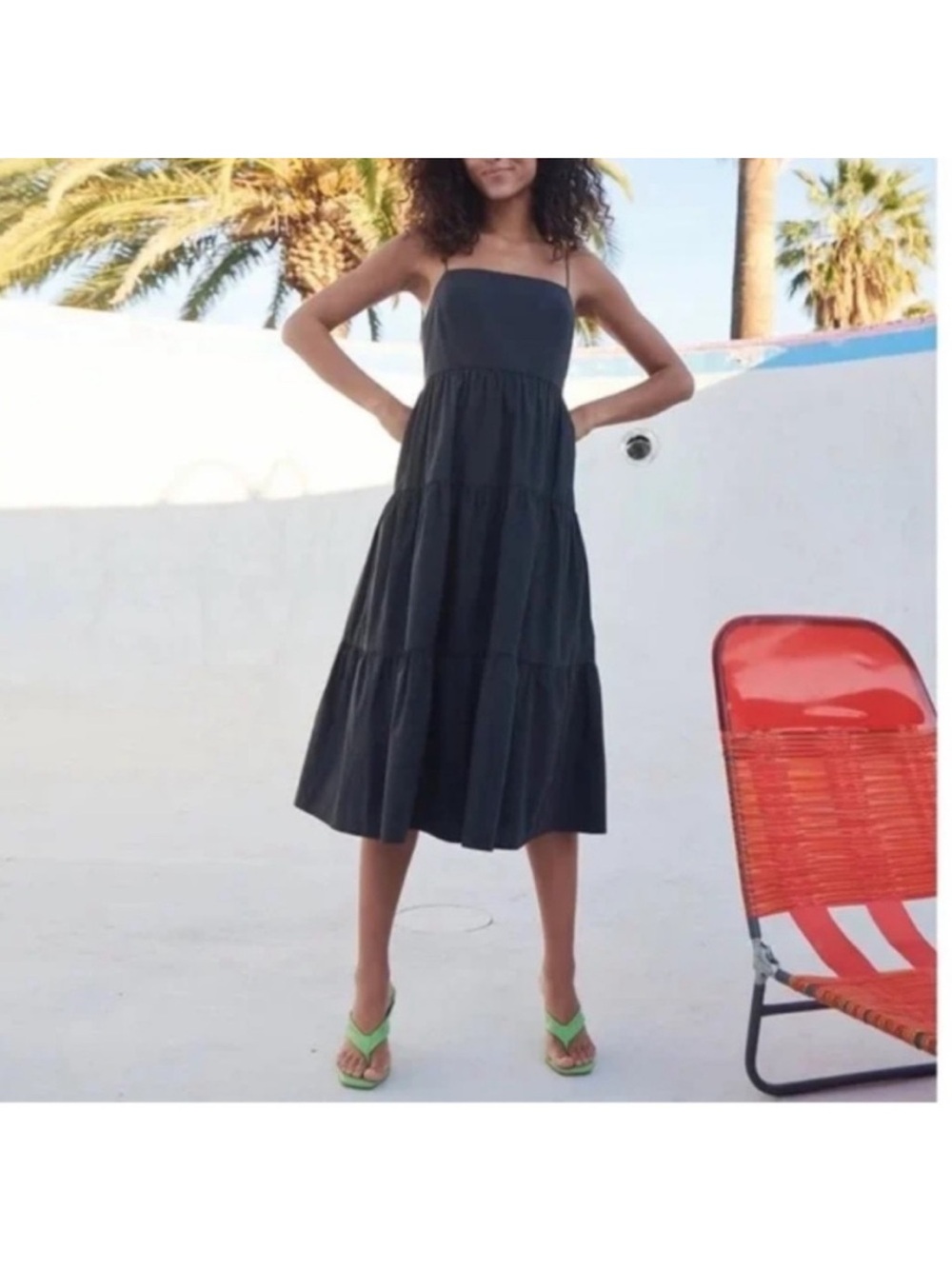 Rails Leni Tiered Organic
Cotton
Sundress in Black SizeL. Midi Dress. Beachvibes